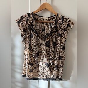 Ulla Johnson Ruffle Blouse, Cream/Brown Floral, 8